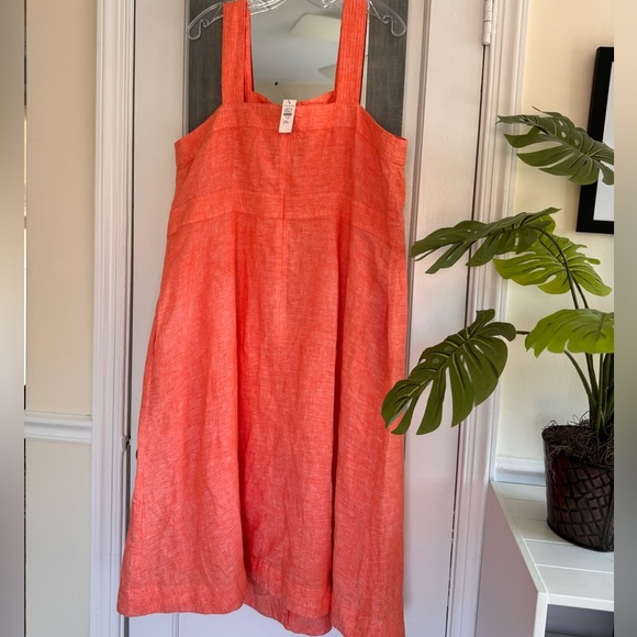 Talbots Square Neck Orange Linen Fit & Flare Dress Classic Minimalist - Picture 2 of 13